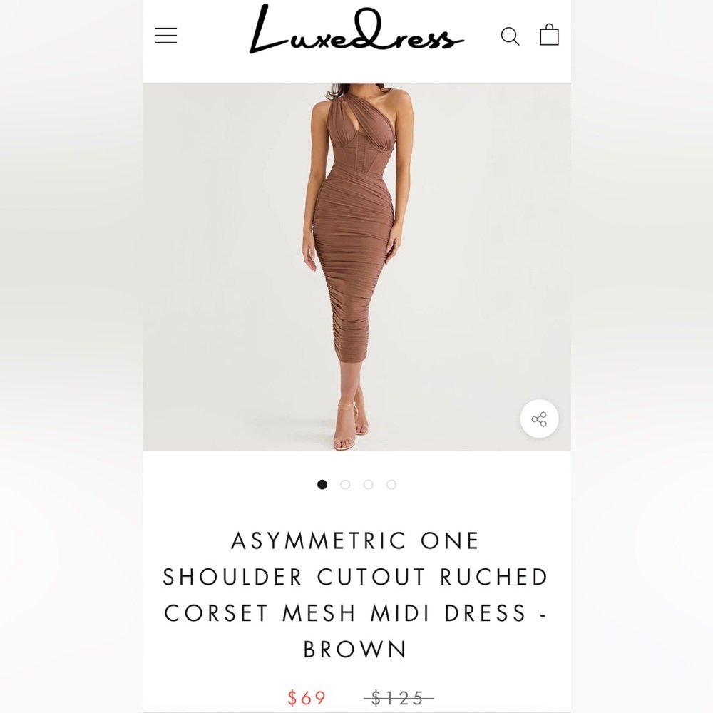 Luxedress Asymmetric One Shoulder cutout Ruched Corset Mesh Midi dress Small NWT